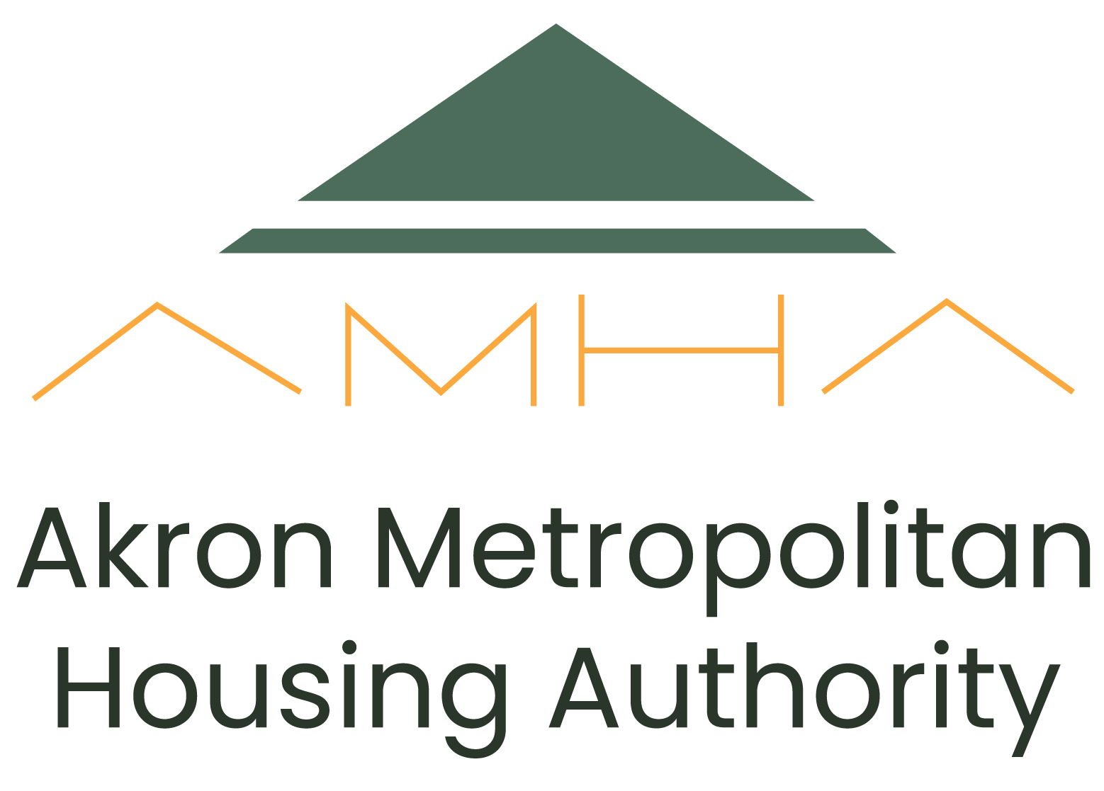 Logo of the Akron Metropolitan Housing Authority with stylized green roof above the acronym 